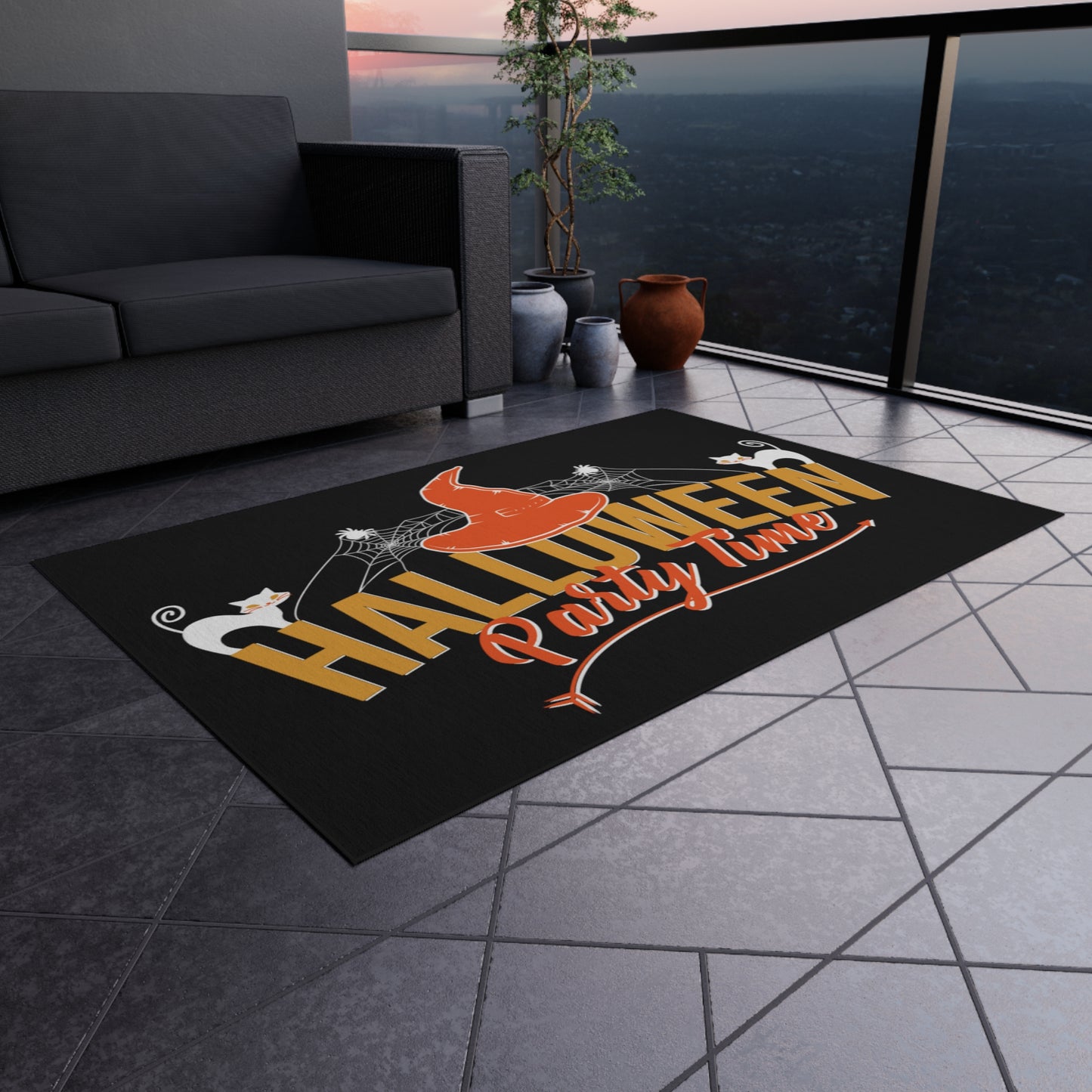 Halloween Greetings to Welcome To The Party Outdoor Rug