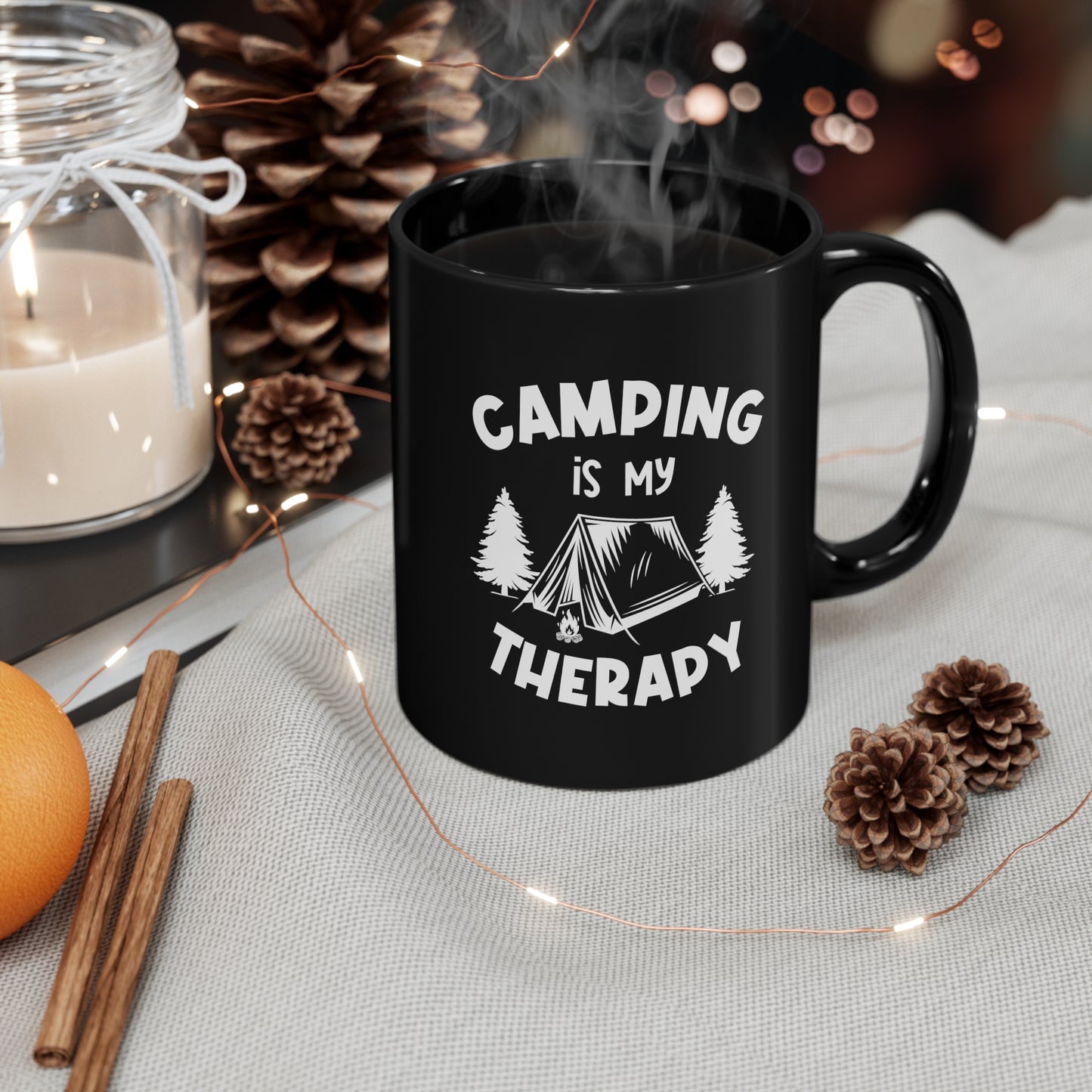 Camping is My Therapy 11oz Black Mug