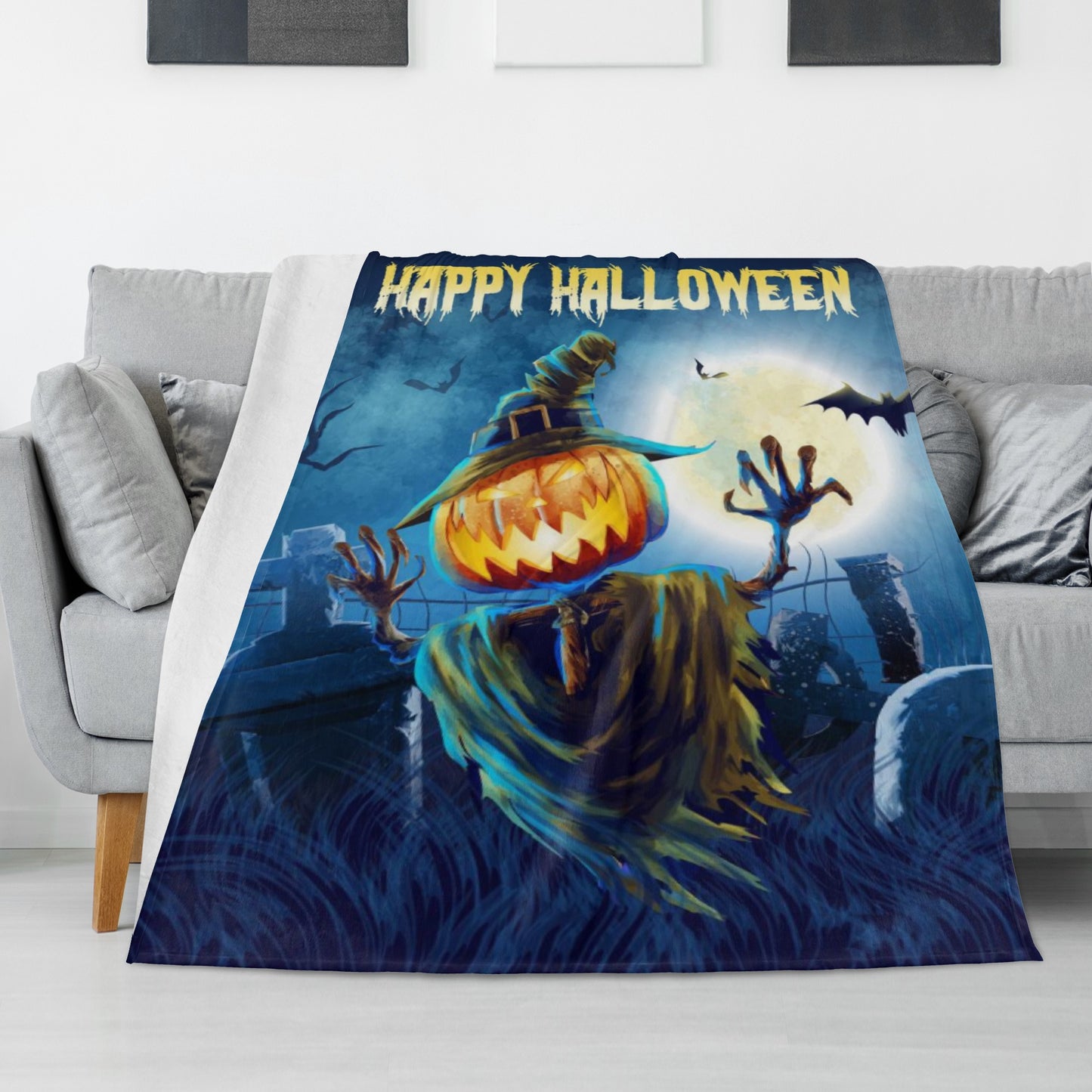 A pumpkin Scarecrow Vertical Flannel Breathable Blanket 4 Sizes