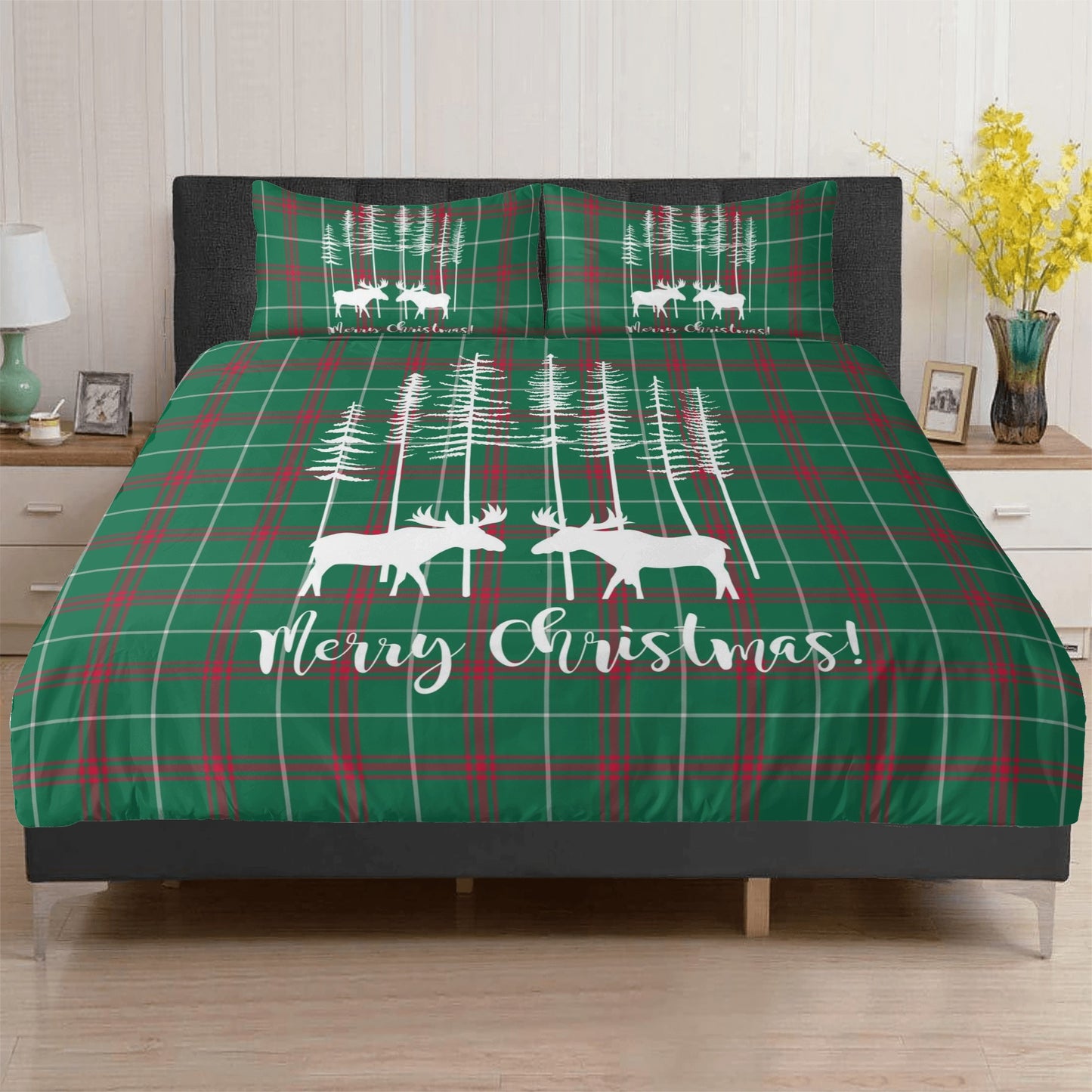 Merry Christmas Moose Sheets to Help You Fall Asleep 3 Pcs Beddings