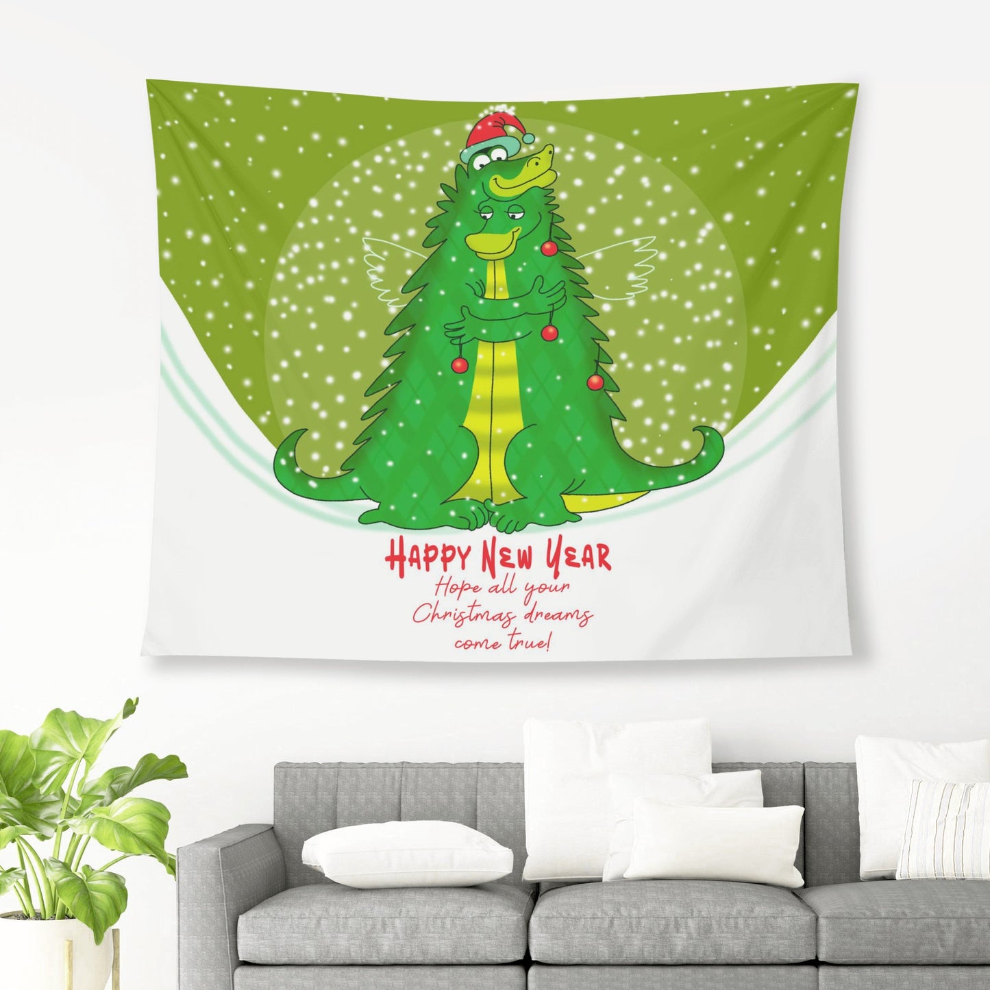 Have a Dinomite  Christmas With This Polyester Peach Skin Wall Tapestry 6 Sizes