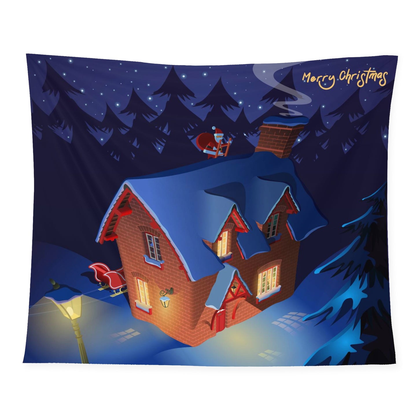 Country Home At Christmas Time Brings Some Warmth to Your Home With This Wall Tapestry