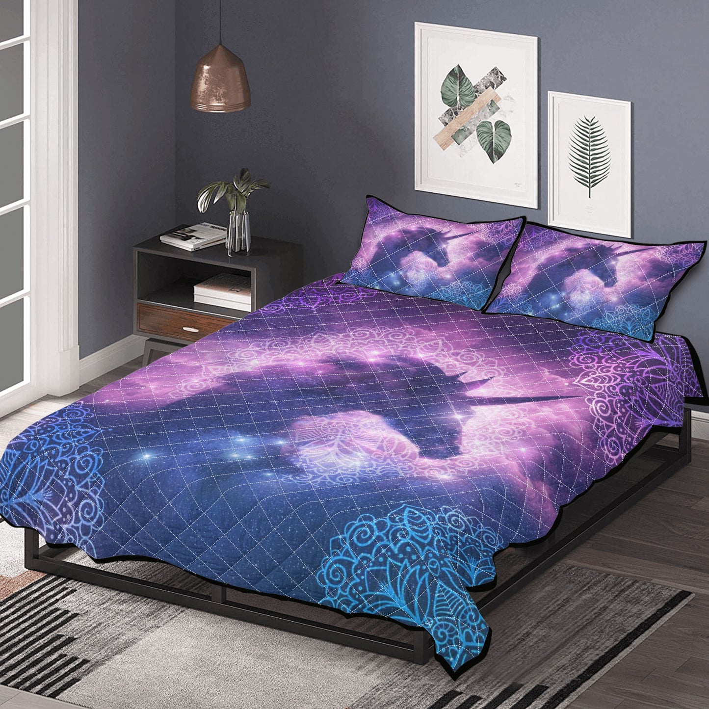 Purple Unicorn Quilt Bed Set