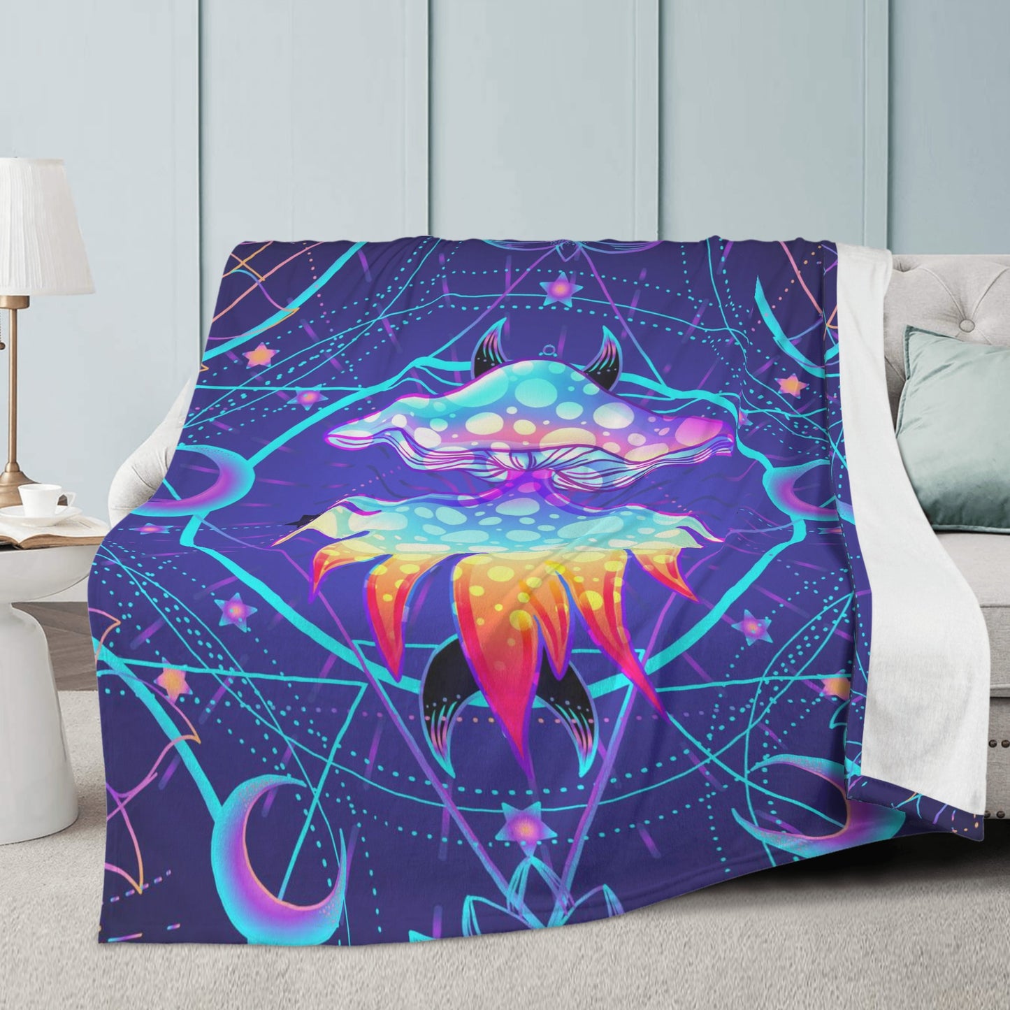 A Celestial Trip With This Psychedelic Mushroom Fleece Blanket