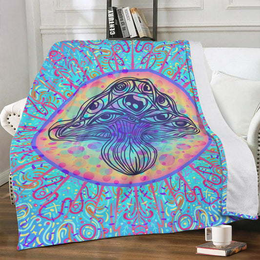 An Eye Opening Psychedelic Mushroom Fleece Blanket