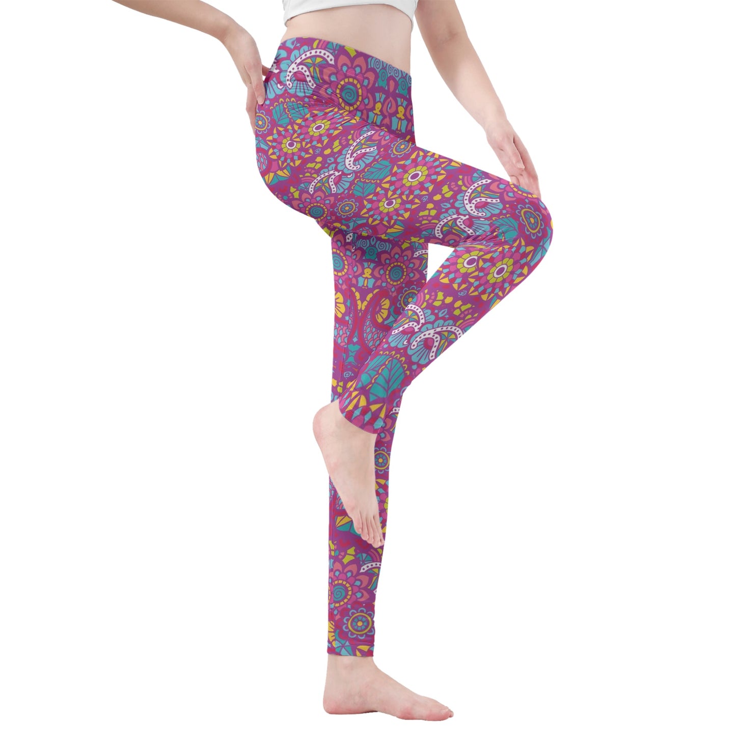 Pink and Blue Multi-Color Womens Leggings that provide a perfect fit