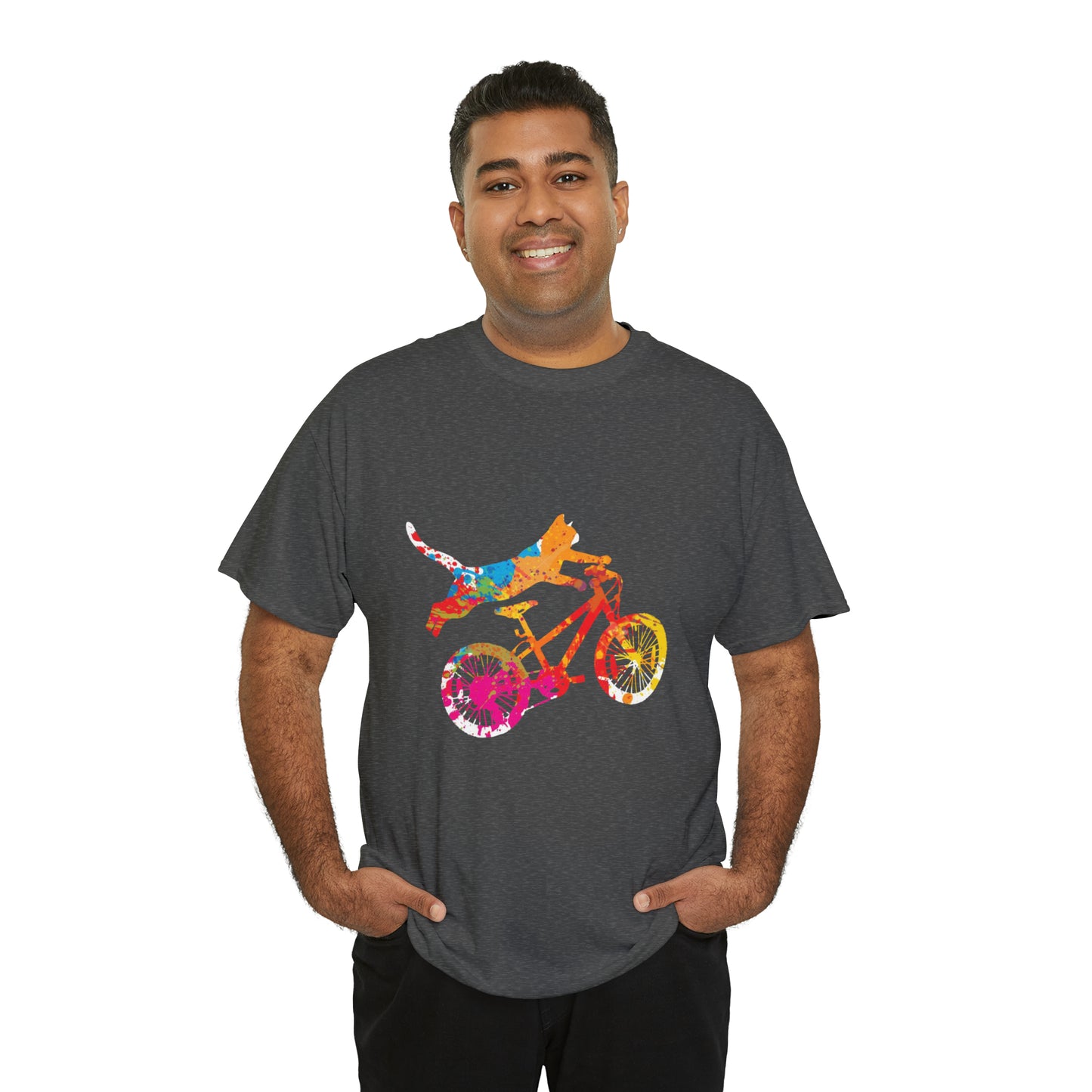Cat Tricks for the Cat Lover Who Rides a Bike Unisex Heavy Cotton Tee