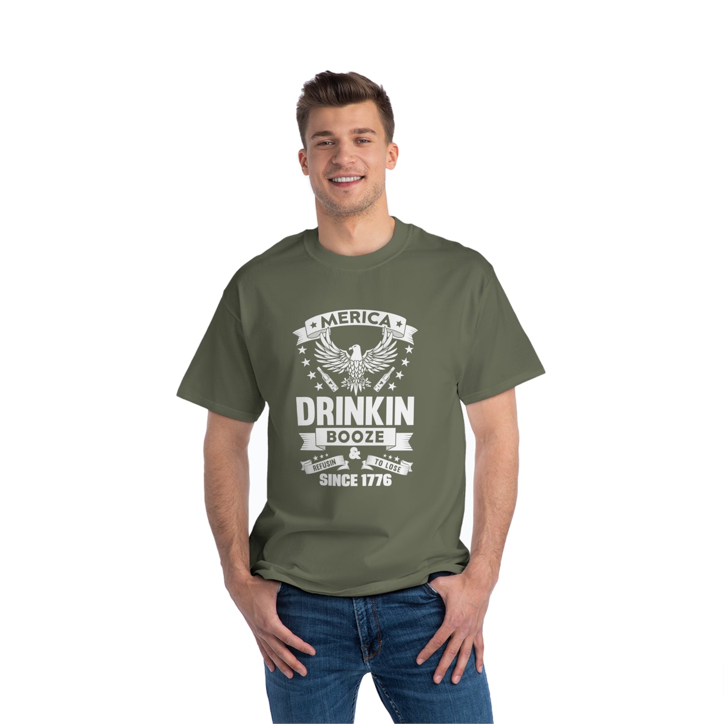 Beefy-T®  American Patriot Drinking Booze Short-Sleeve T-Shirt