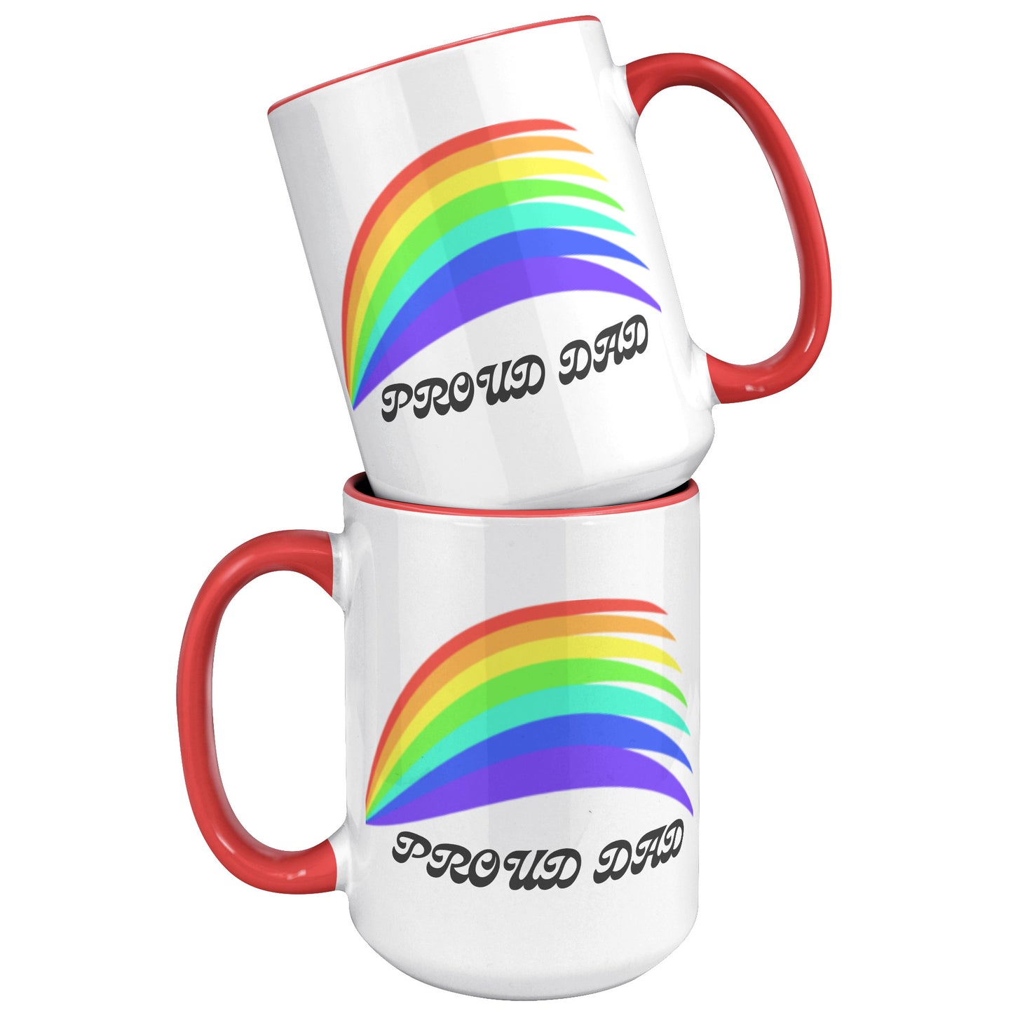 LGBTQ+ Pride Rainbow Mug For Dad 15oz White With Various Color Accent Choices