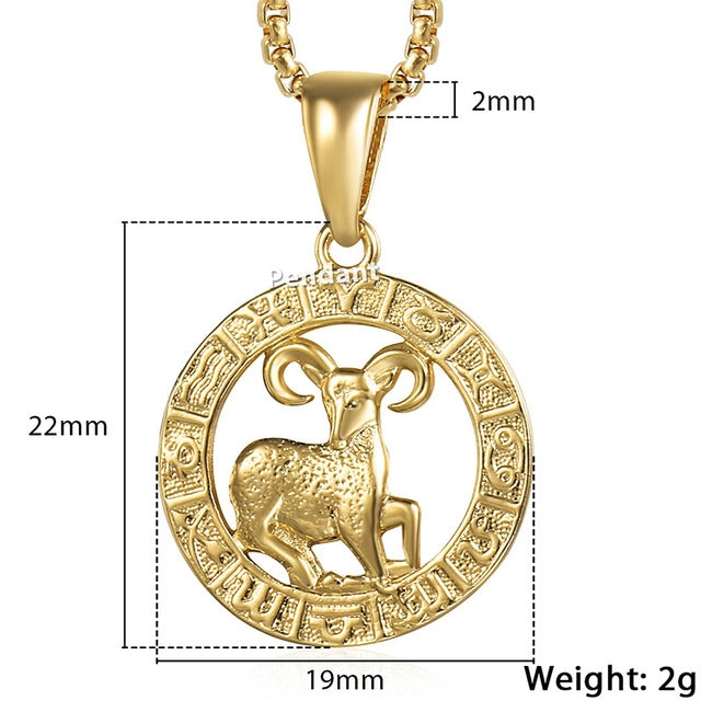 Men/Woman 12 Zodiac Sign Gold Colored Pendant Necklace Jewelry