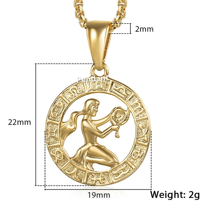 Men/Woman 12 Zodiac Sign Gold Colored Pendant Necklace Jewelry
