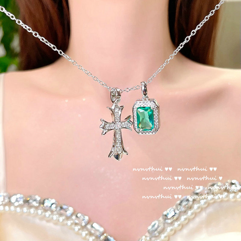 Zambian Peacock Emerald Cross Necklace