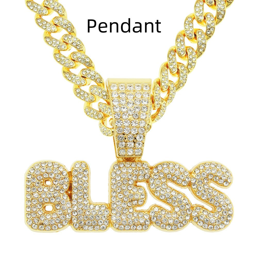 Diamond Lettered Patchwork Gold Pendant Necklace