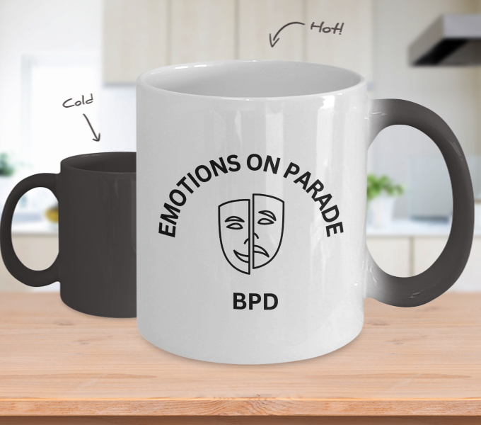 Borderline Personality Disorder Awareness Mug "Emotions on Parade" Hot To Cold Color Changing