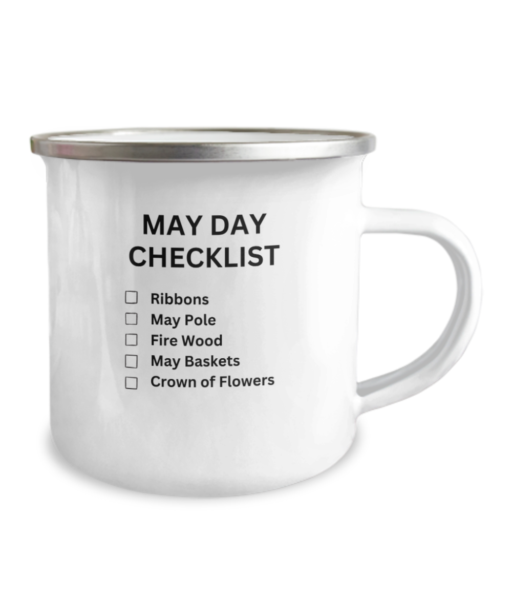 May Day Celebration "CheckList" Outdoor Mug White/Black