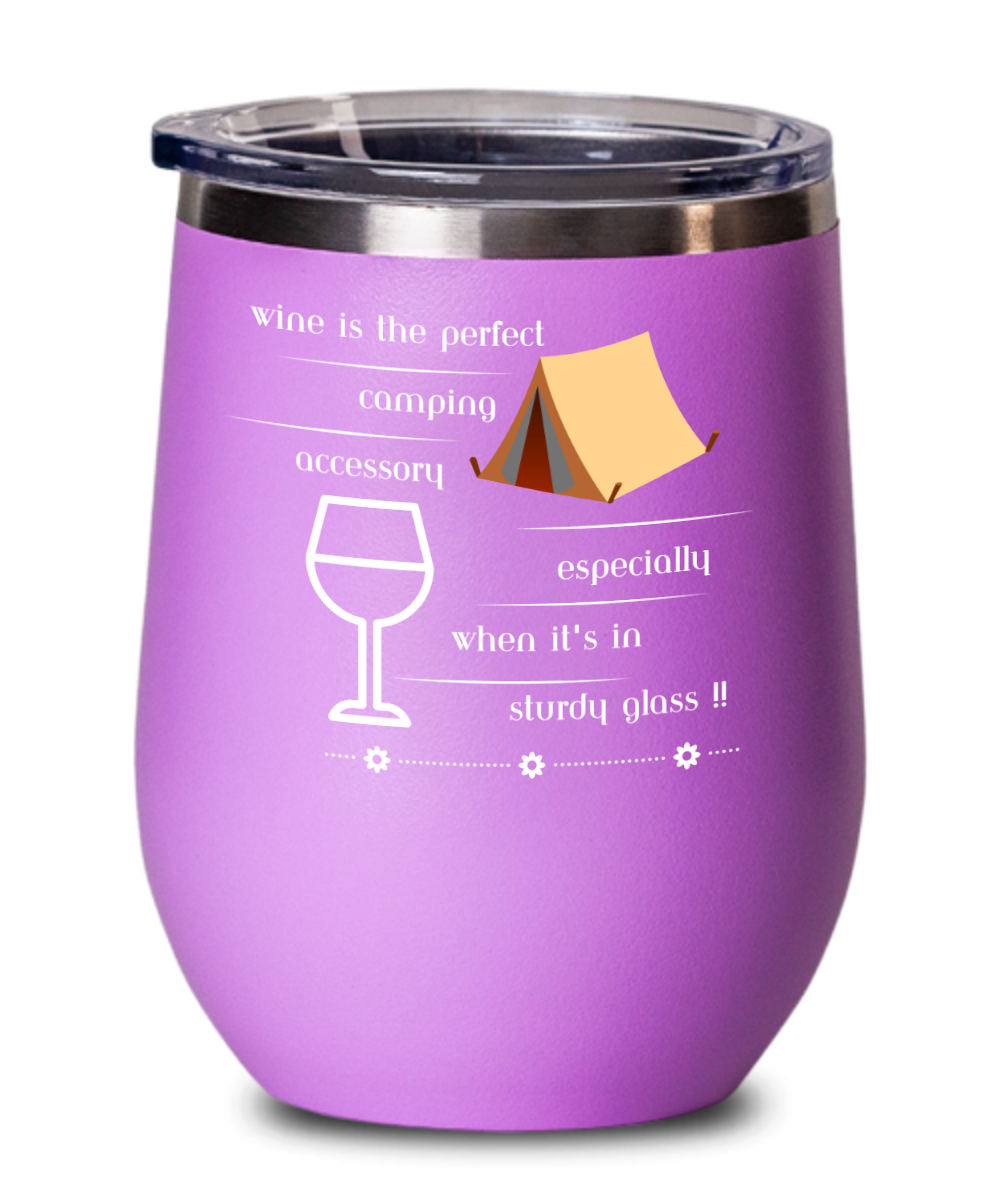 Wine is the Perfect Accessory Camping mug, isolated with lid.