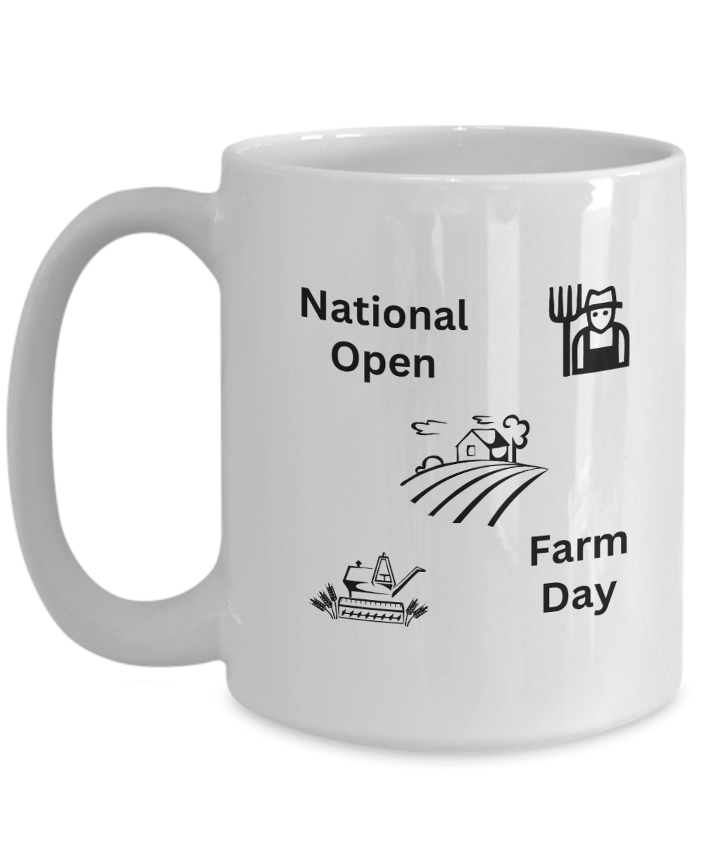 Celebrating Our Farmers with a National Open Farm Day Mug, White/Black Available In 2 Sizes
