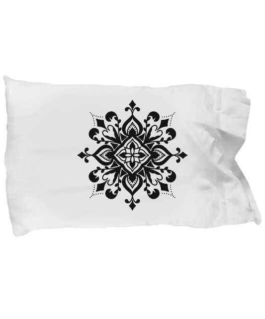 Unique Mandella Flower Pillow Case White/Black
