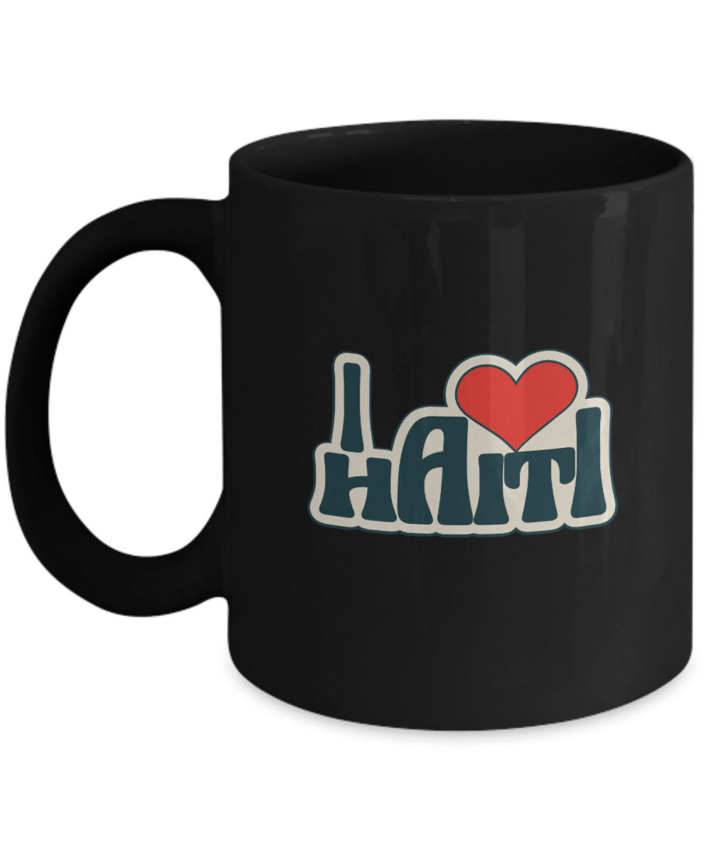 Haitian Heritage Gift " I love Haiti " Black Mug Multiple Sizes
