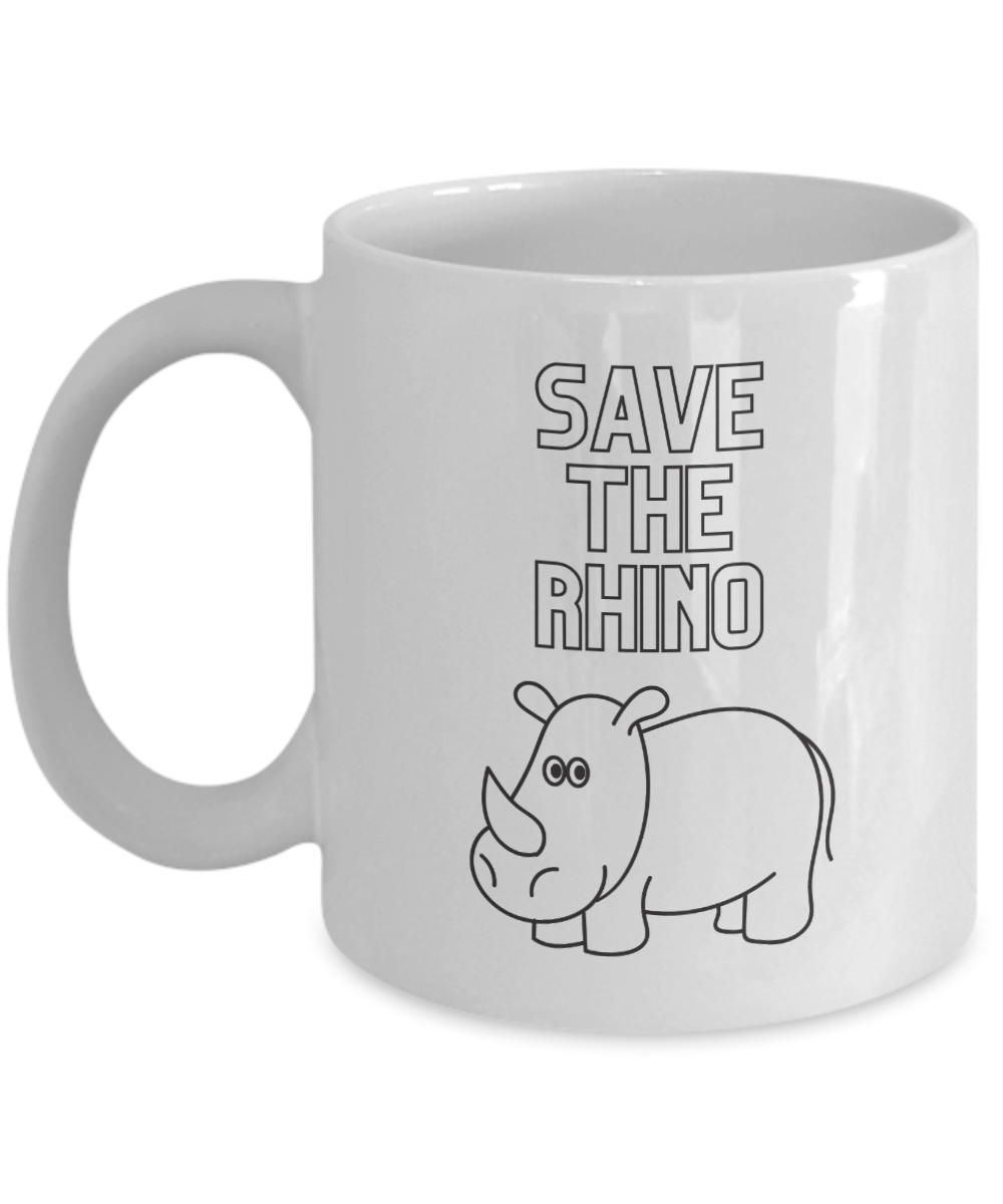 Cute Save the Rhino Day Mug White/Black Available In 2 Sizes