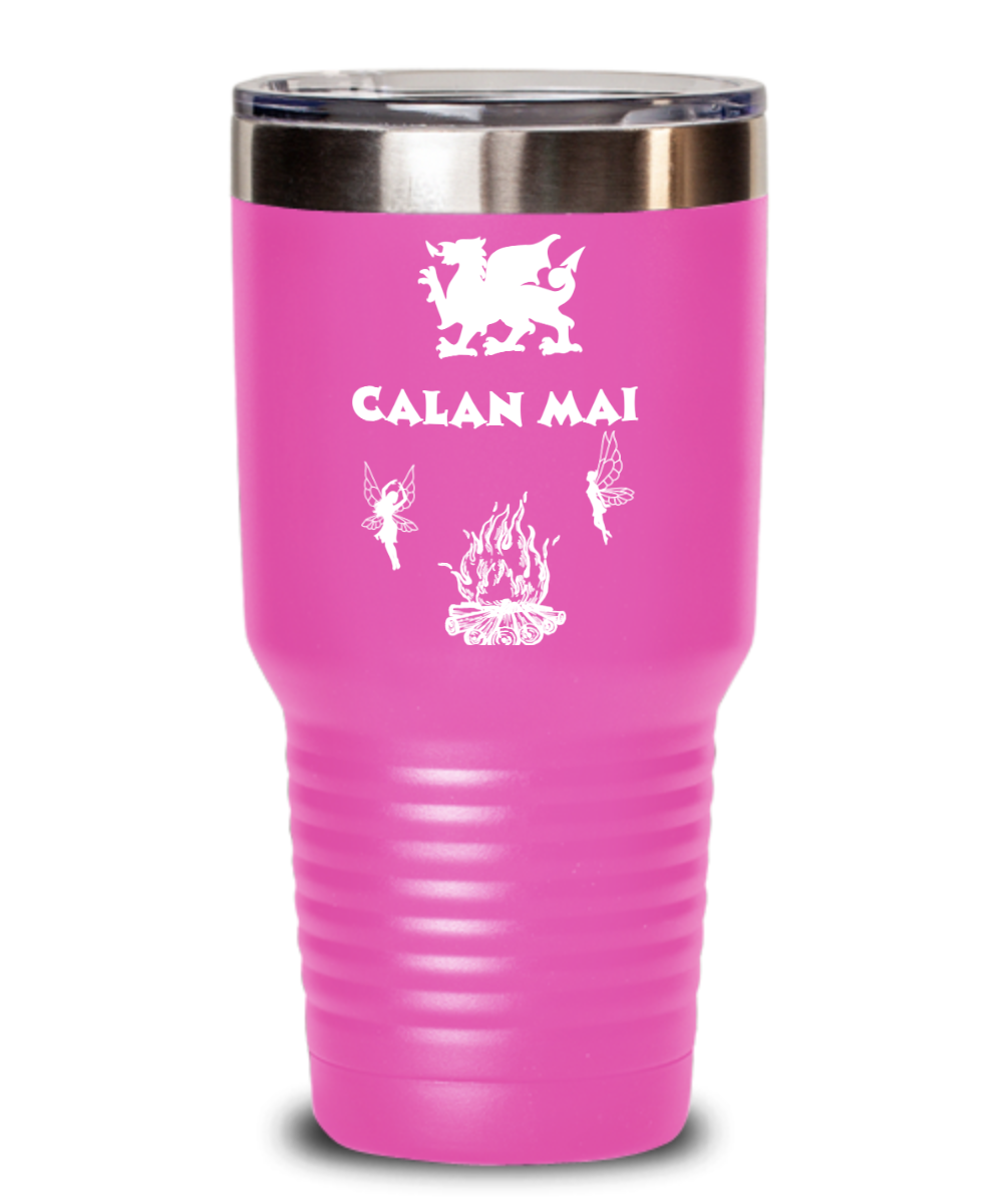 Calan Mai Tribute to the Welsh Festival Travel Mug Vacuum Insulated With Lid Multiple Color Choices Available in 2 Sizes