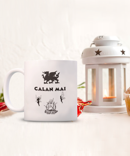Celebrate Calan Mai Tribute to the Welsh Mug White/Black